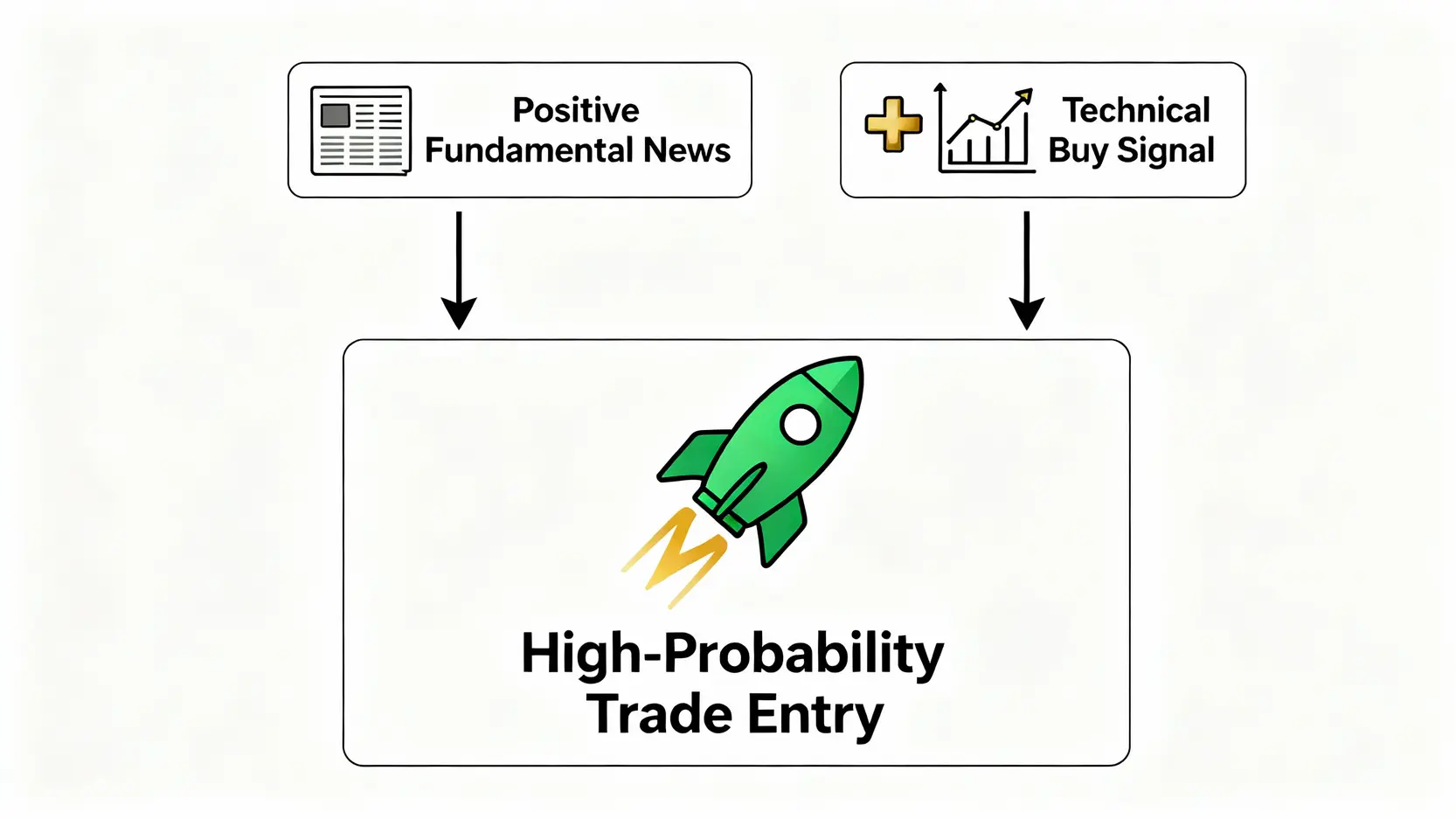 整合技術分析與基本面分析的交易決策流程圖。