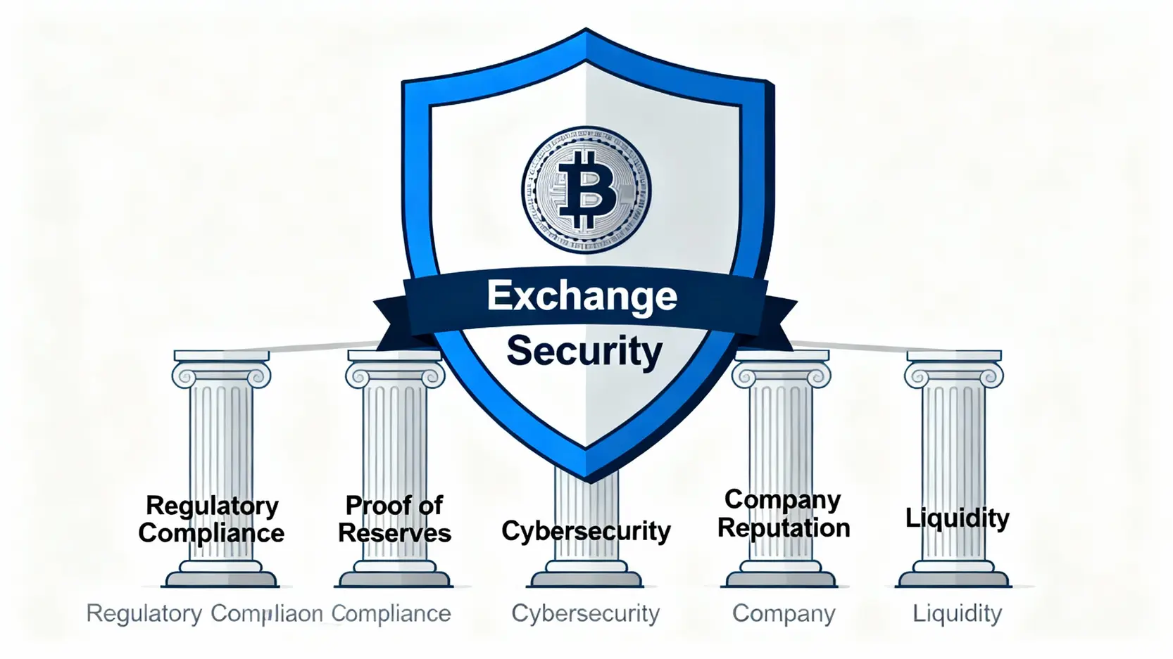 最安全的交易所排名:5大指標教你如何評估交易所風險,避開詐騙陷阱 一張說明交易所安全五大核心指標的示意圖,包含監管合規、儲備金證明、資安防護、公司聲譽和流動性。