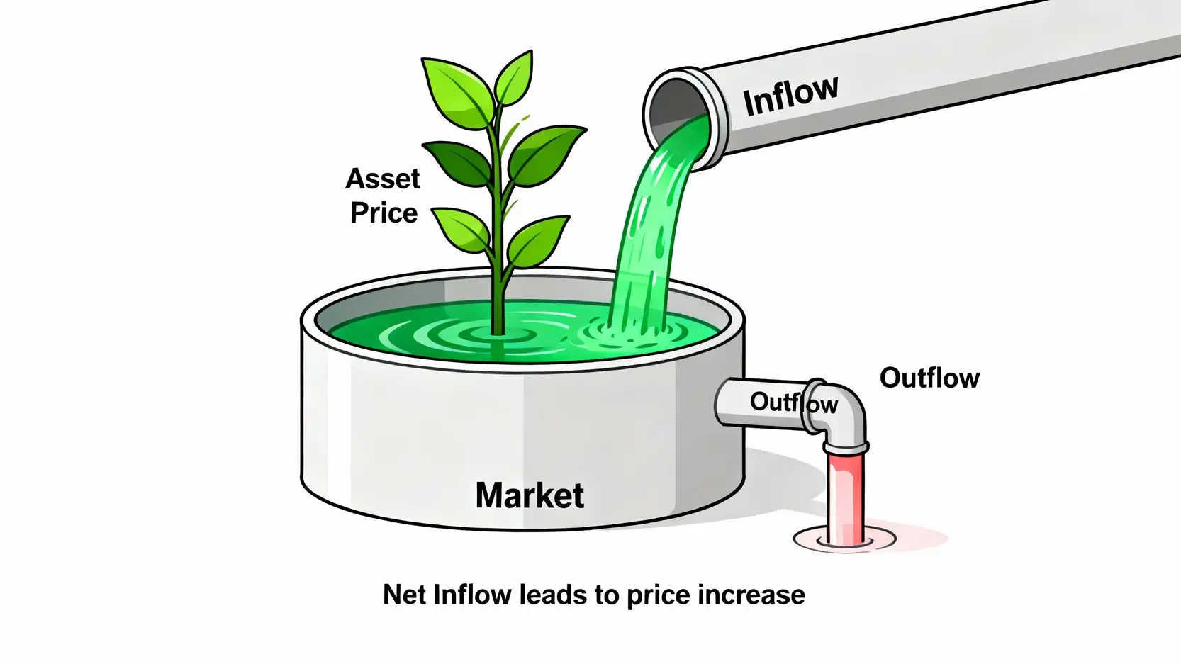 資金流向查詢終極指南:3大工具帶你掌握市場資金動能,預判趨勢 市場資金流向示意圖,顯示資金淨流入如同注水,使資產價格上漲