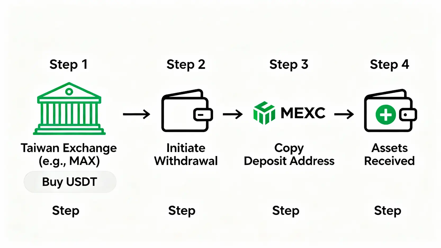【2025 MEXC 交易所評價】是詐騙嗎?PTT、Dcard 真實心得、手續費與開戶教學一篇搞定! 從台灣交易所入金USDT到MEXC的四步驟流程圖。