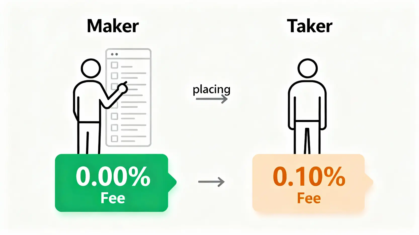 掛單者Maker與吃單者Taker的手續費對比圖，Maker手續費為0%，Taker為0.10%。