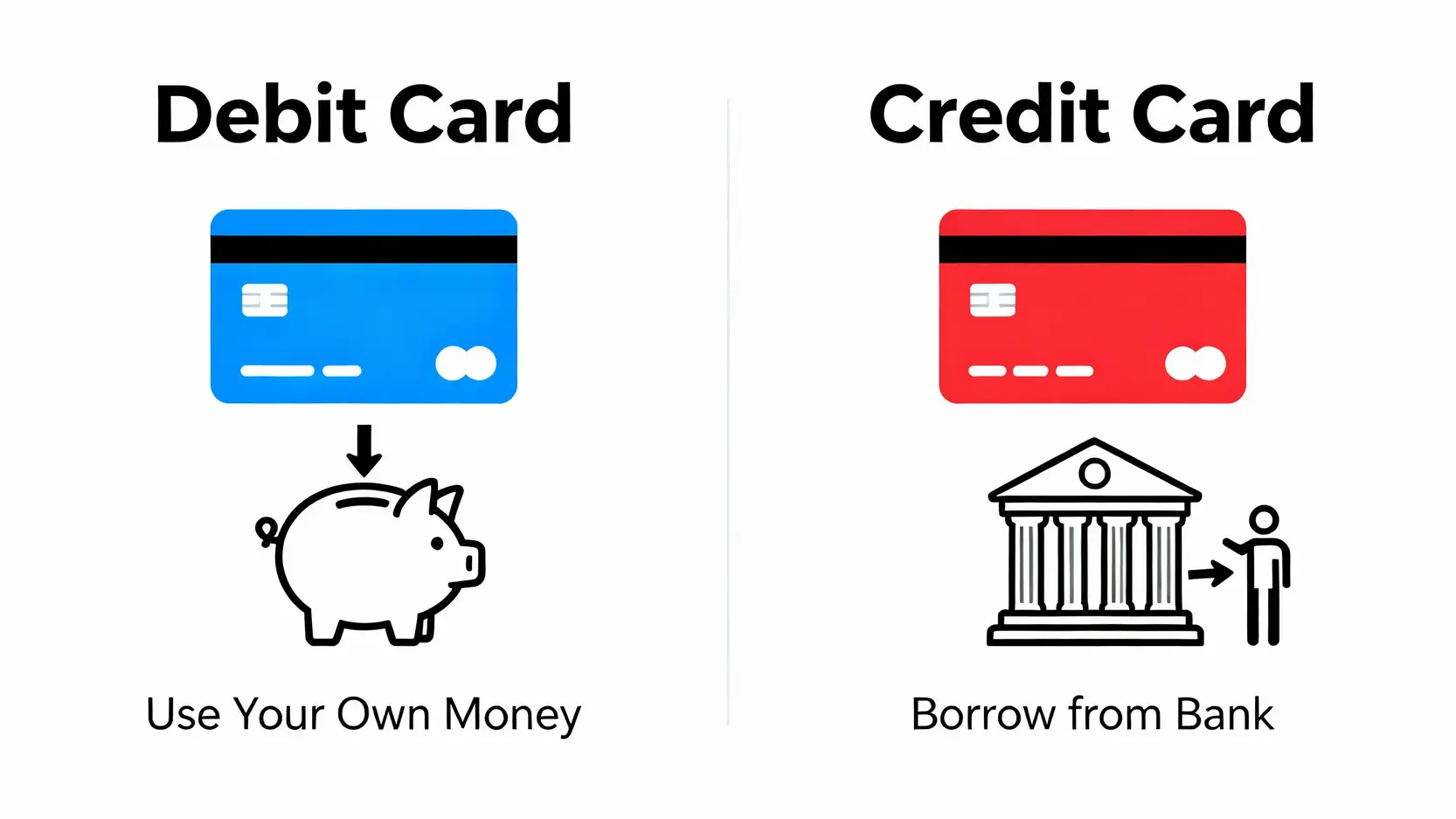 Visa金融卡與信用卡的比較圖，突顯兩者在支付資金來源上的根本差異。