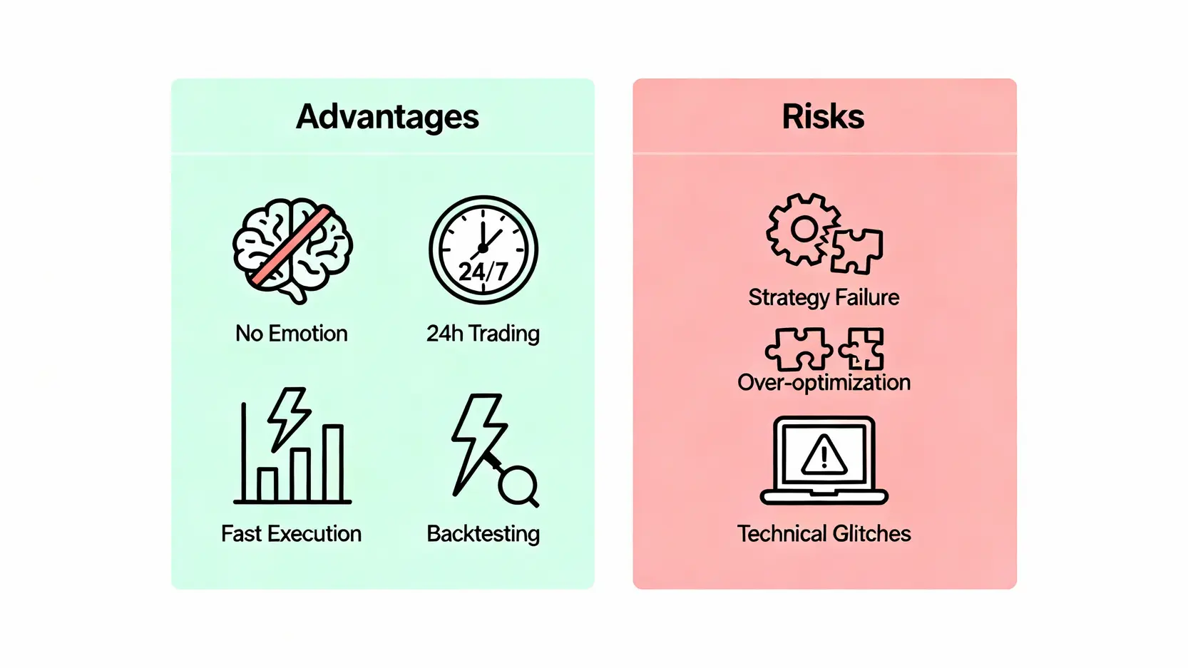 MT4 EA自動交易軟體的優點與風險對比圖。