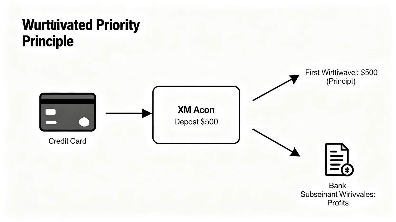 XM出金優先順序原則示意圖，解釋本金需以原路徑退回，利潤可選其他方式。