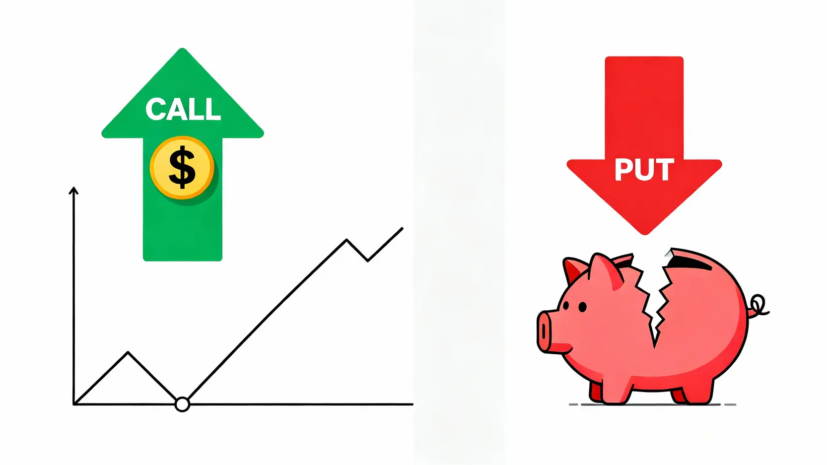 二元期權看漲與看跌的核心概念示意圖