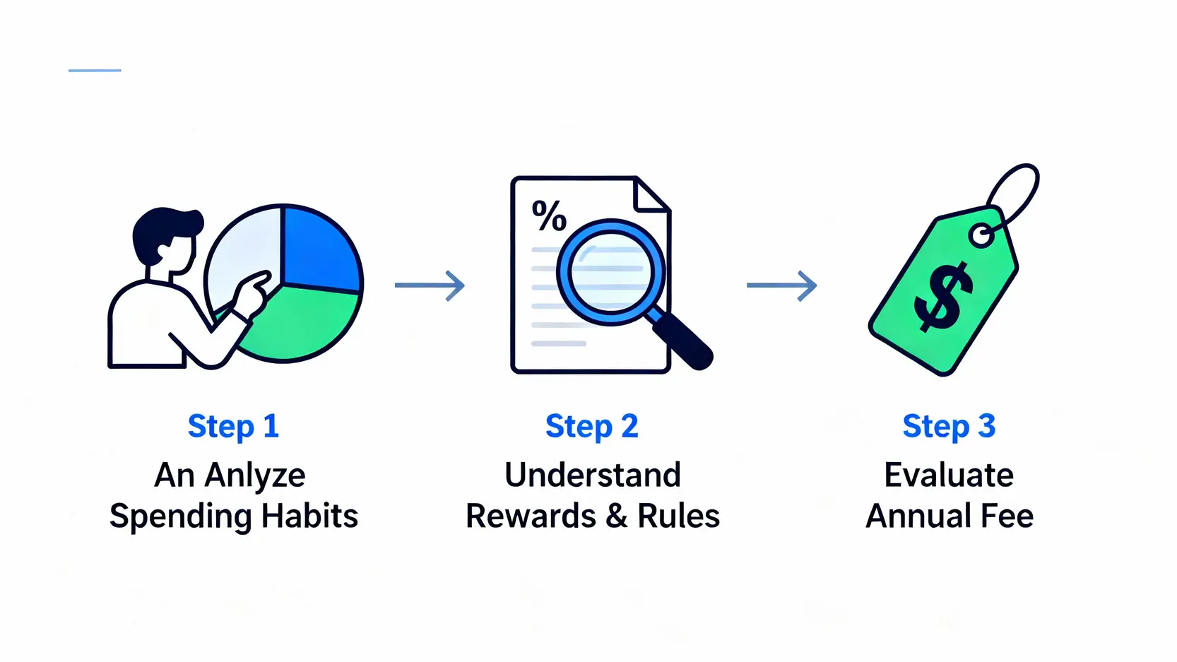 2025信用卡比較:10張必辦現金回饋神卡,海外消費無腦刷! 挑選信用卡的決策流程圖,包含分析消費習慣、看懂回饋規則、評估年費三大步驟。