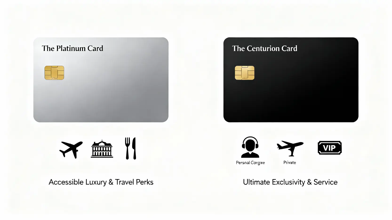 【AE卡選擇指南】美國運通黑卡 vs 白金卡該辦哪張?一篇看懂年費、權益與申請門檻 美國運通白金卡與黑卡核心價值對比圖,白金卡主打機場貴賓室、飯店會籍等實用旅遊權益,而黑卡則提供私人管家與獨家活動等極致專屬服務。