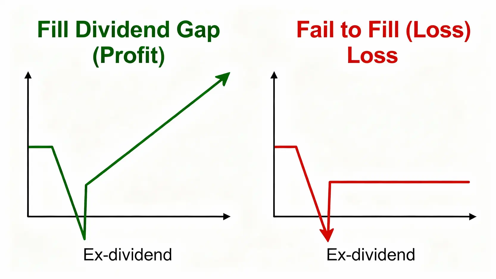 除息日買進來得及嗎?一篇搞懂除權息公告日、最後過戶日與配息發放日 填權息與貼權息的股價走勢對比圖,說明領股利的兩種可能結果。