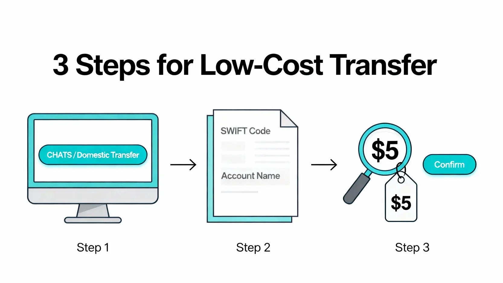 外幣跨行轉賬手續費要多少?5大銀行實測比較,教你如何用CHATS省錢 透過網路銀行進行低成本CHATS外幣轉賬的三個步驟:選擇路徑、填寫資料、確認費用。