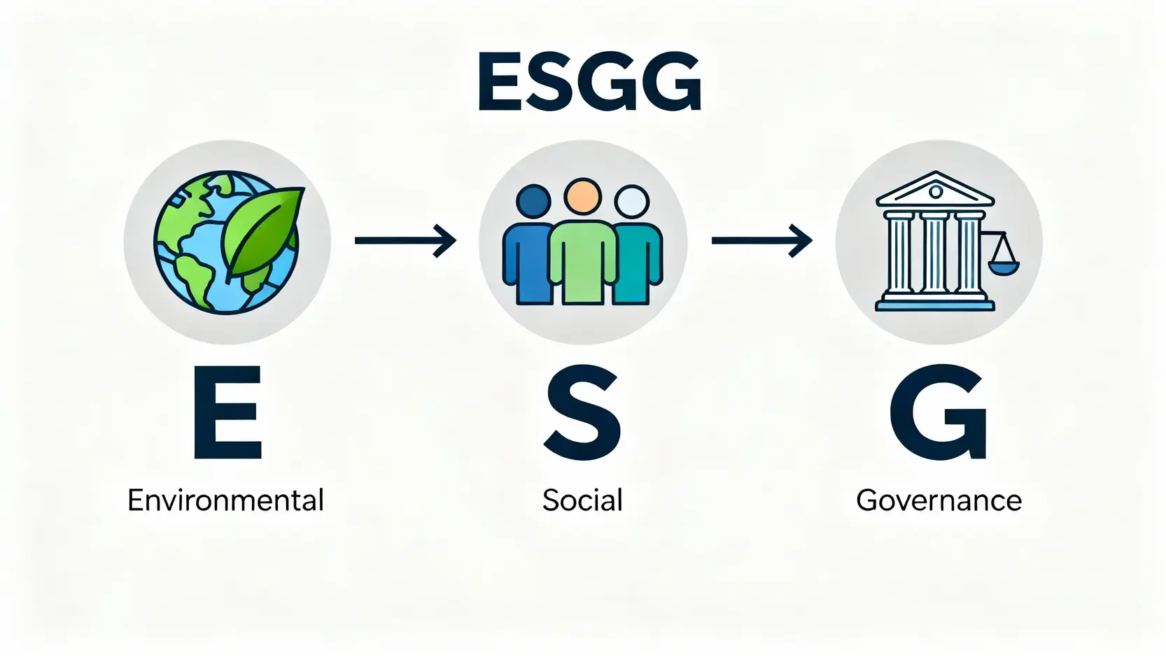 ESG是什麼?2025年企業必修課!一篇搞懂ESG定義、3大指標與CSR的差別 ESG三大面向示意圖,分別是代表環境的地球綠葉、代表社會的人物圖標,以及代表公司治理的建築圖標。