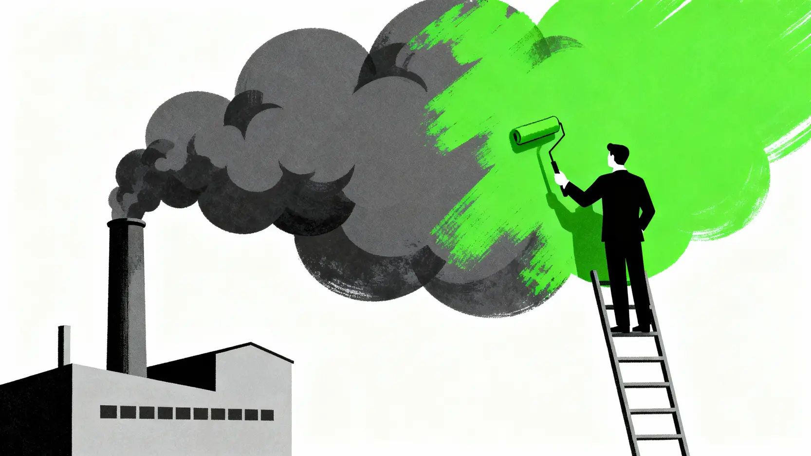 ESG投資是什麼?一篇看懂永續金融5大優點、3大風險與投資策略 漂綠(Greenwashing)概念圖:企業將污染事實用環保的表象進行偽裝。