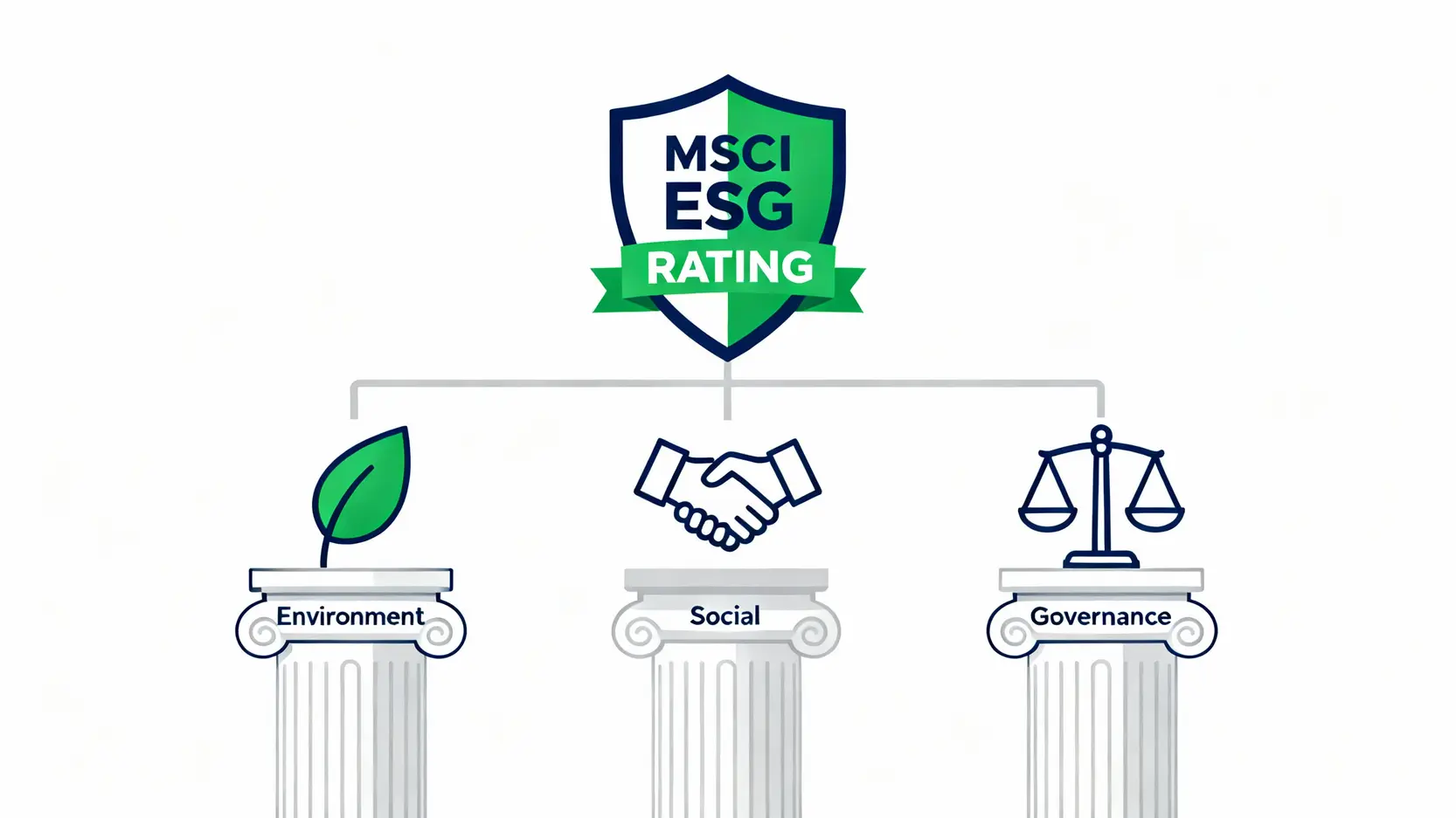 MSCI ESG評級是什麼?一篇看懂MSCI ESG指數、評級標準與查詢方法 MSCI ESG 的三大支柱示意圖,包含環境、社會與公司治理。