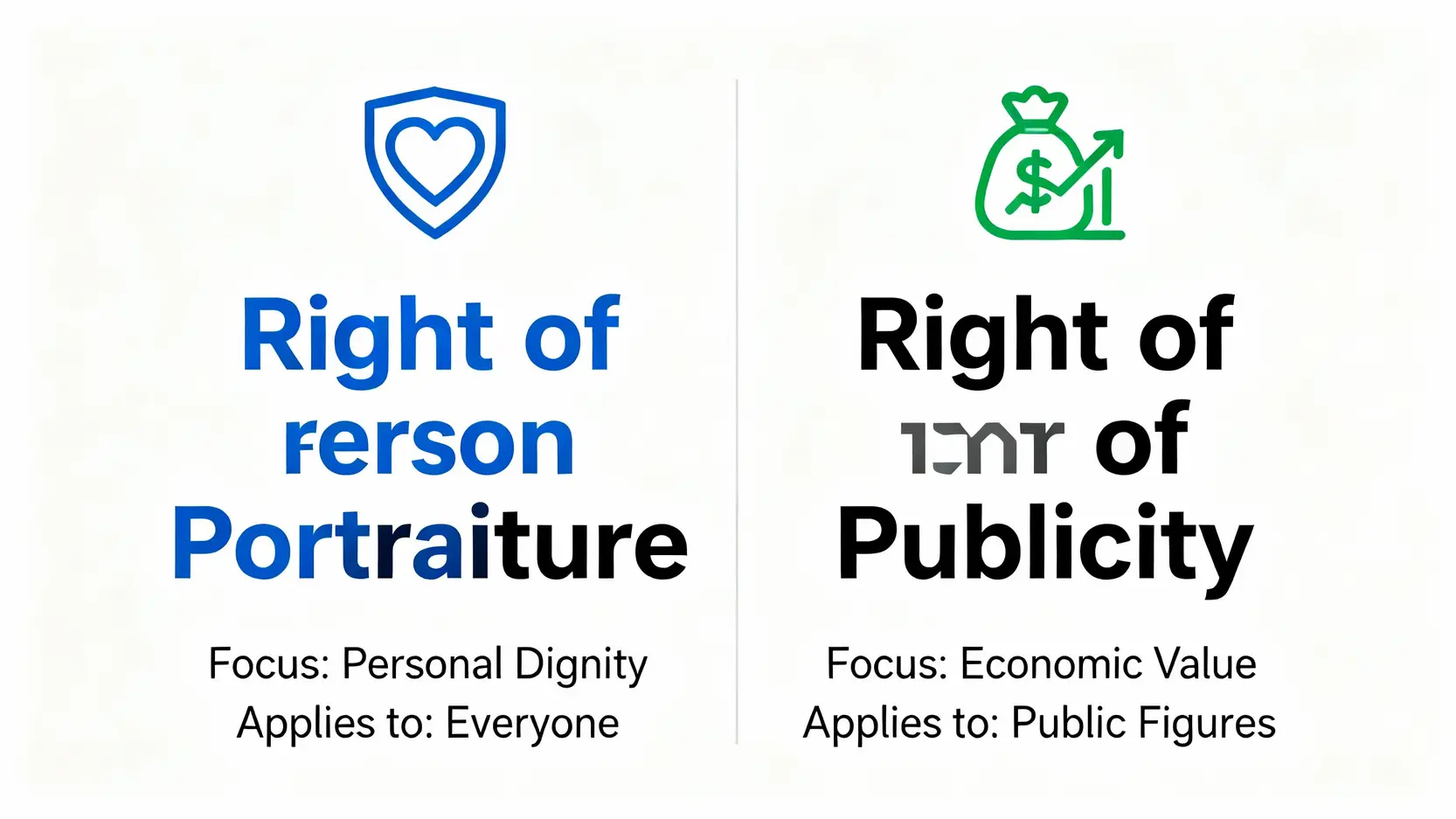 肖像權是什麼?2026最新定義、範圍與侵權自保策略懶人包 肖像權與形象權的比較圖,前者保護人格利益,後者保護經濟利益。