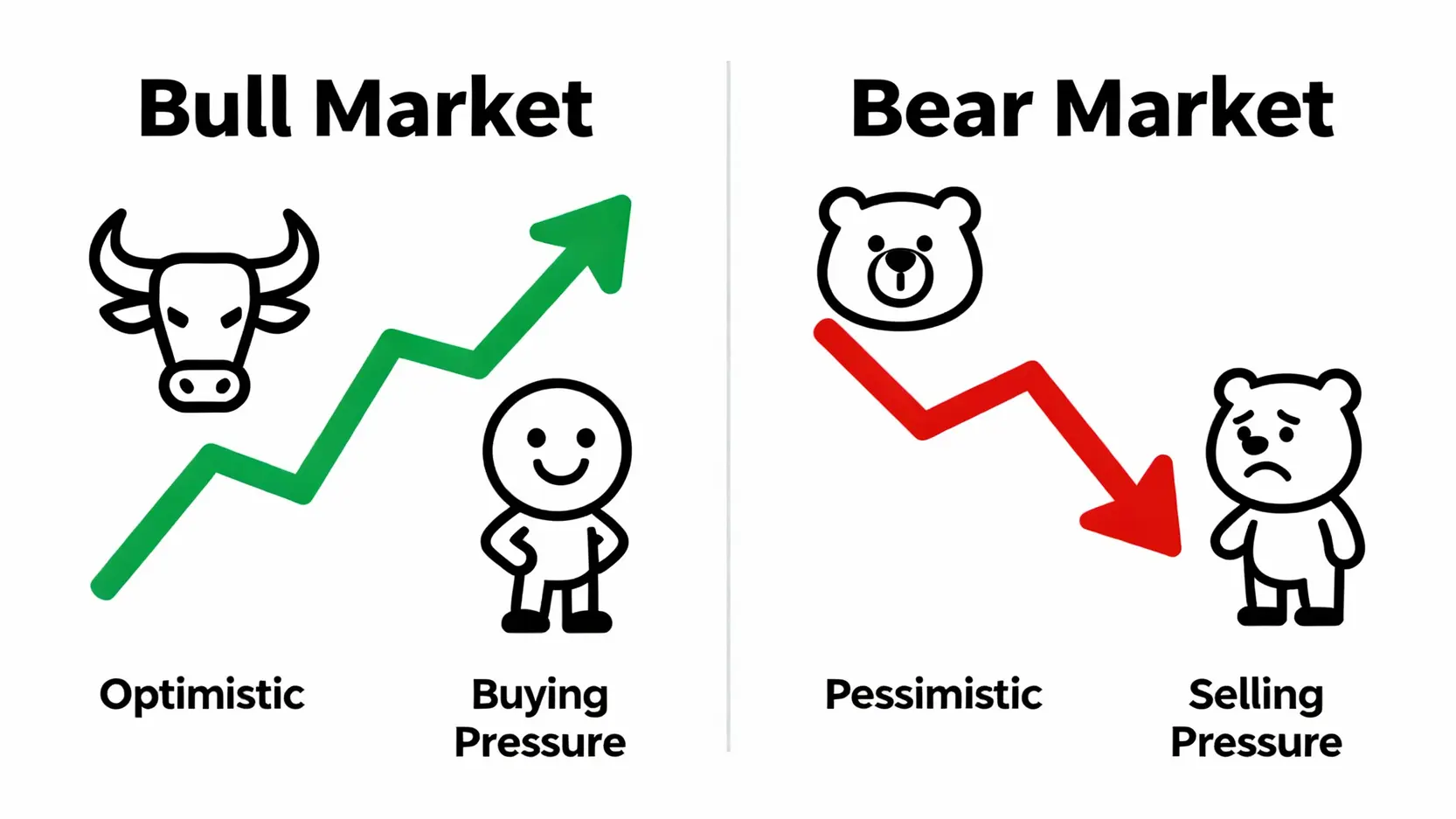 多頭空頭意思|新手指南:5分鐘看懂股票多頭與空頭,牛市熊市不再搞混! 多頭與空頭市場概念對比圖,左邊是代表上漲的多頭牛市,右邊是代表下跌的空頭熊市。