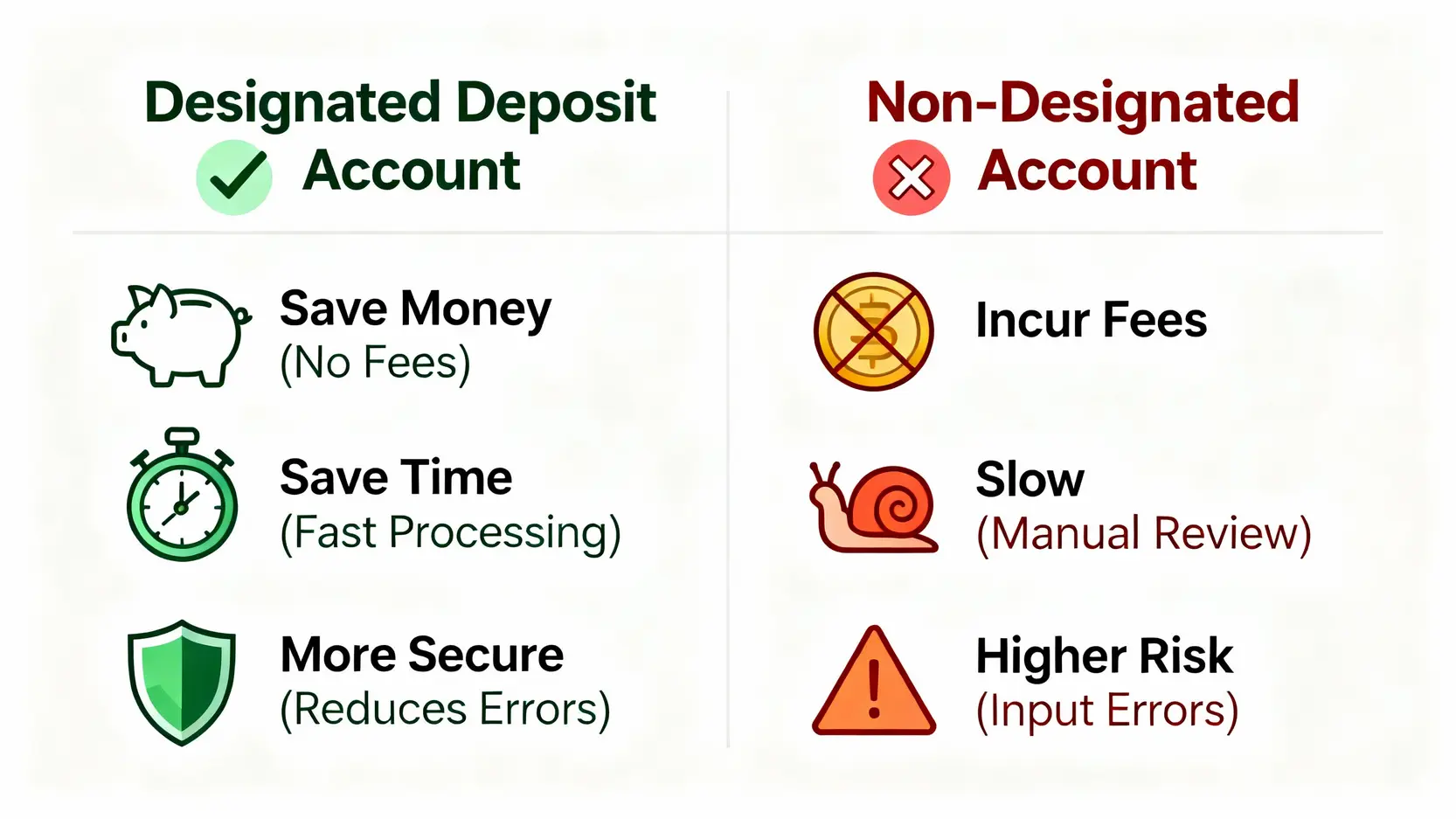 凱基期貨入金教學:3步驟搞定約定帳戶,8家銀行轉帳0手續費! 約定入金帳戶與非約定帳戶的優缺點對比圖,顯示約定帳戶在手續費、速度和安全性方面的優勢。