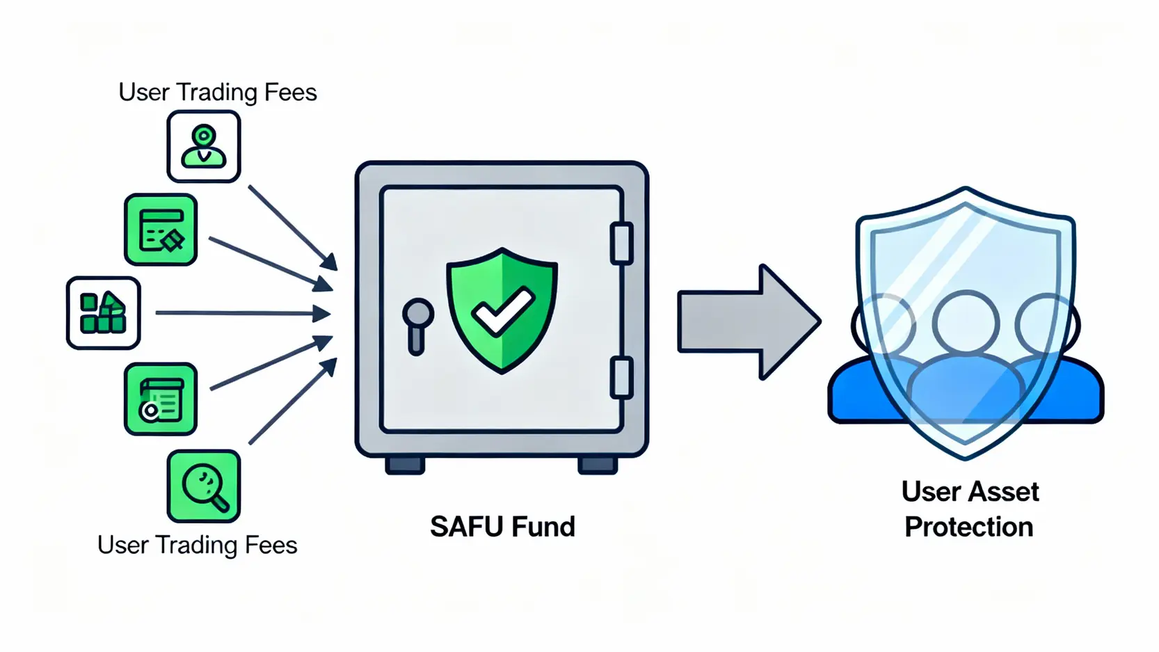 幣安是什麼?2026新手指南:一篇搞懂官網註冊、安全性與PTT評價 幣安用戶資產保護基金 (SAFU) 運作原理示意圖。