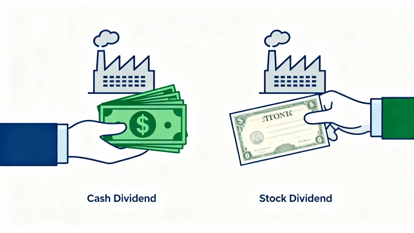 股利計算懶人包:現金股利、股票股利怎麼算?殖利率一篇搞懂 現金股利與股票股利差異比較圖,左邊是從公司收到現金,右邊是收到股票。