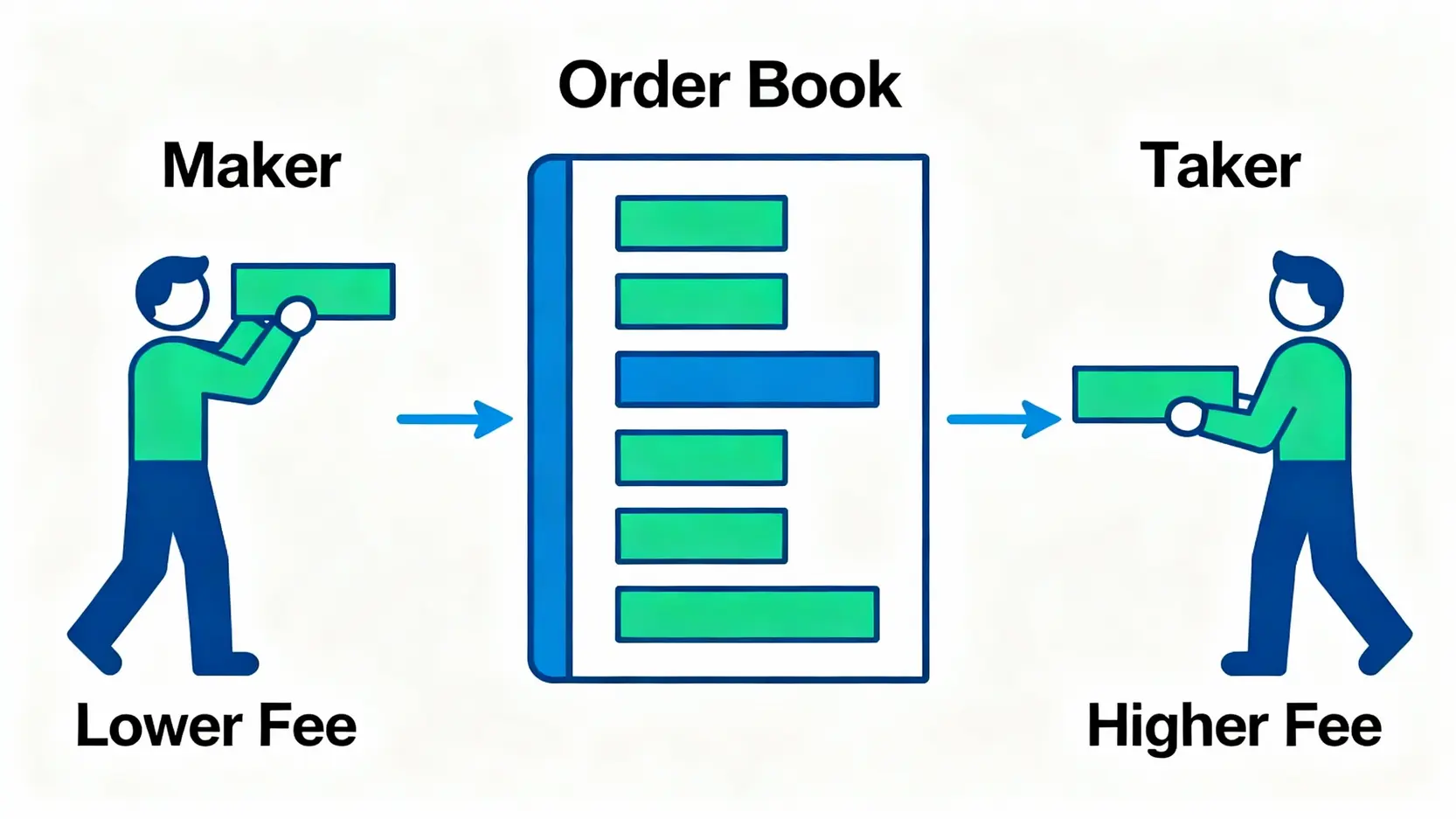 幣安手續費全攻略:現貨合約、出金入金費用與3大省錢技巧 幣安掛單方(Maker)與吃單方(Taker)手續費概念對比圖