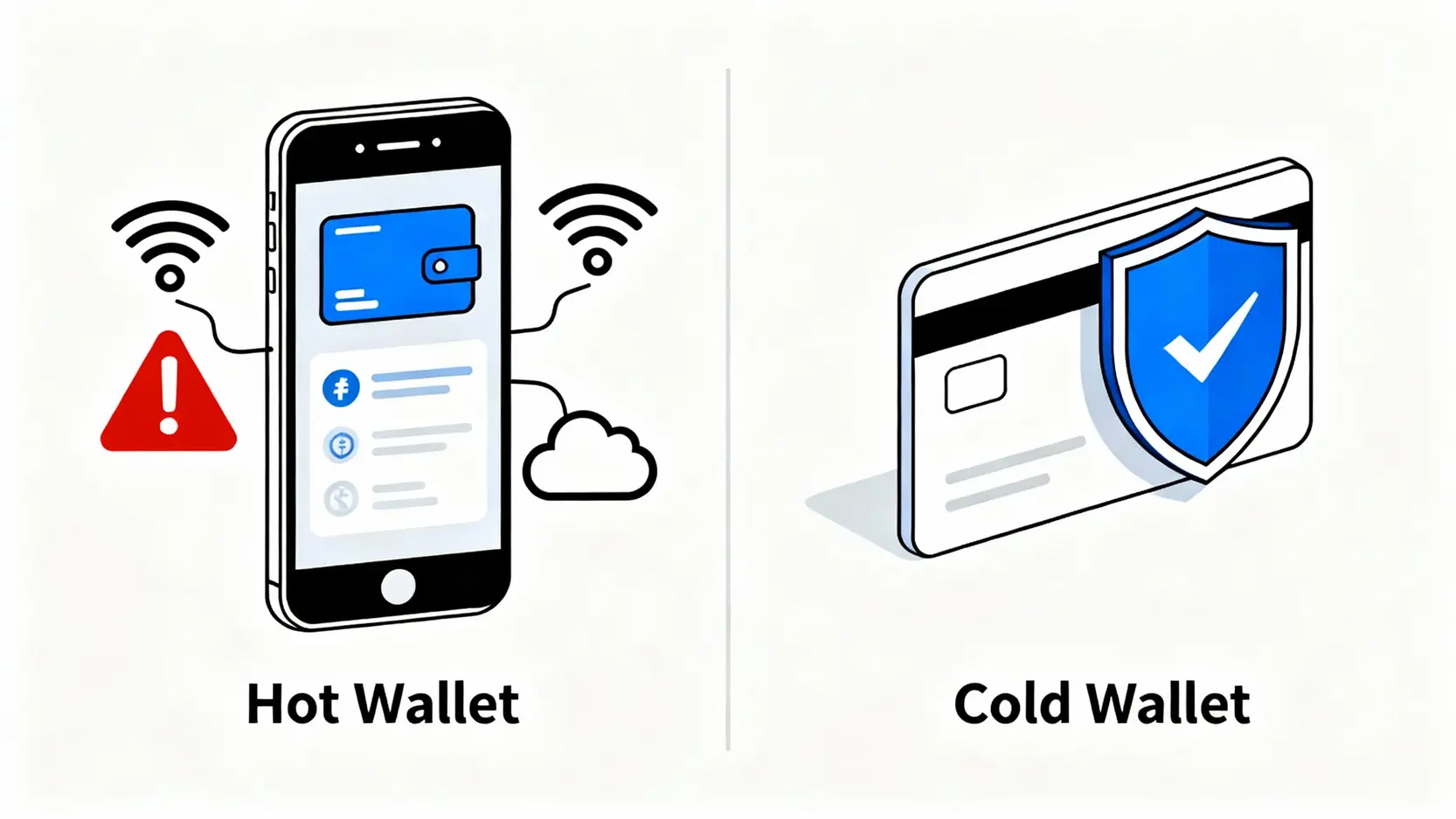 CoolWallet Pro評價終極指南:庫幣科技冷錢包安全嗎?一篇看懂購買、設定與優缺點 熱錢包與冷錢包的安全性與連線方式對比圖