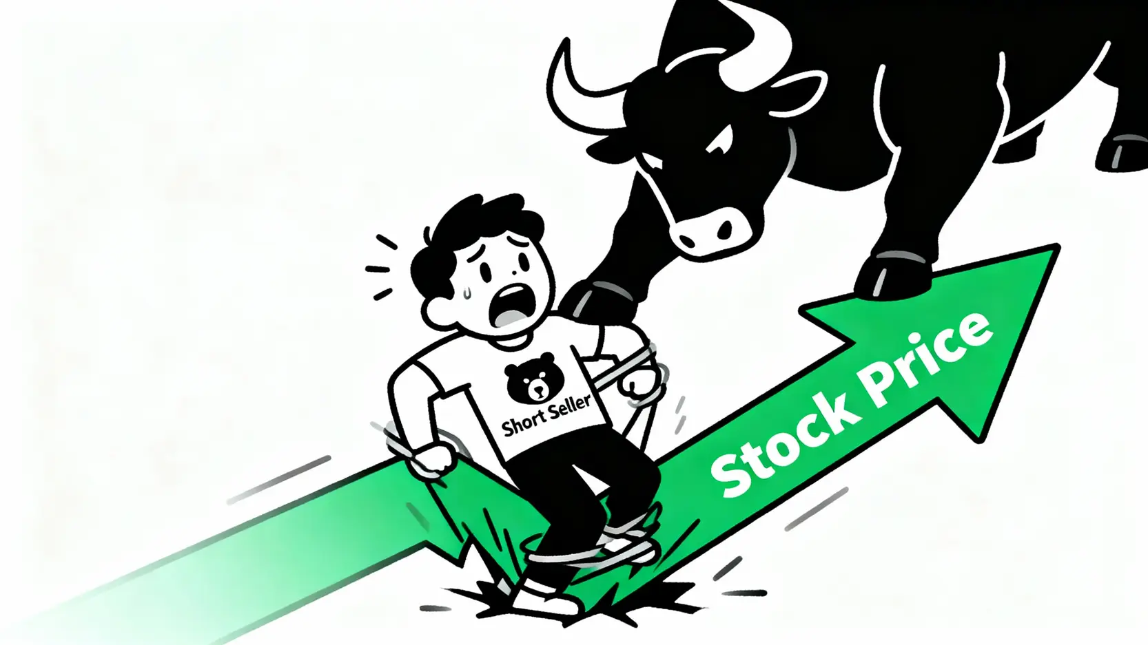 當沖放空技巧懶人包:5步驟學會「先賣後買」,股市下跌照樣賺! 軋空風險概念圖,描繪放空者被不斷上漲的股價和多頭力量夾擊的困境。