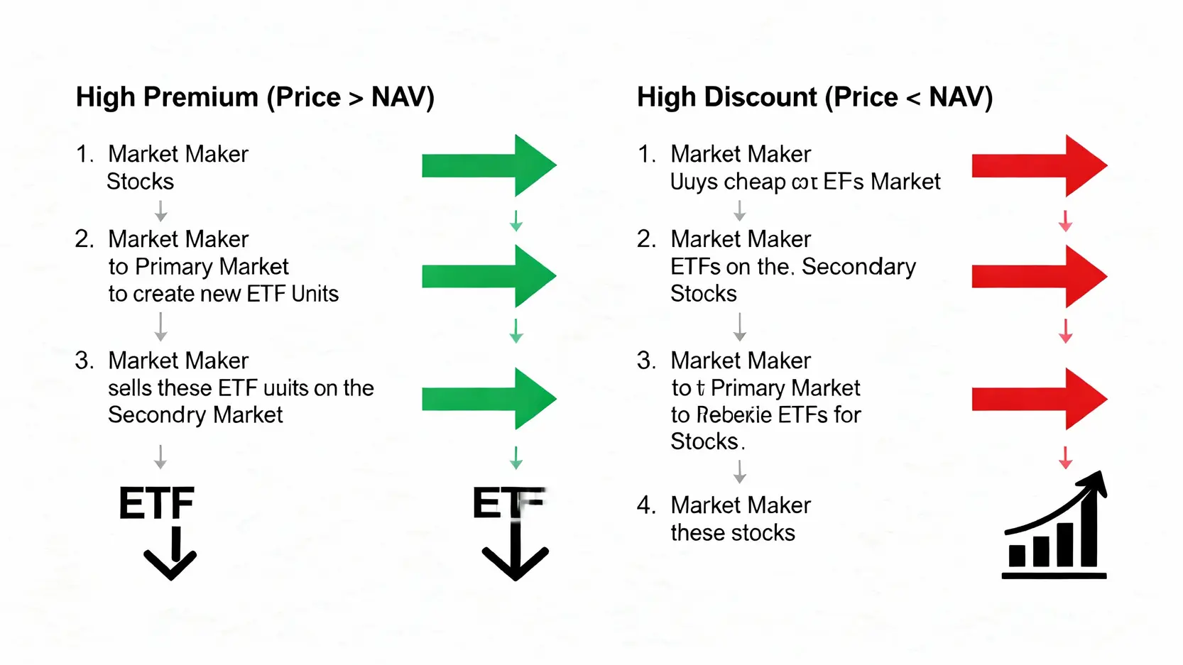 ETF造市是什麼?一篇看懂「ETF流動性」的幕後推手與造市者角色 一張流程圖,解釋ETF造市者如何透過申購與贖回機制,在ETF出現大幅溢價或折價時進行套利,以穩定市價。