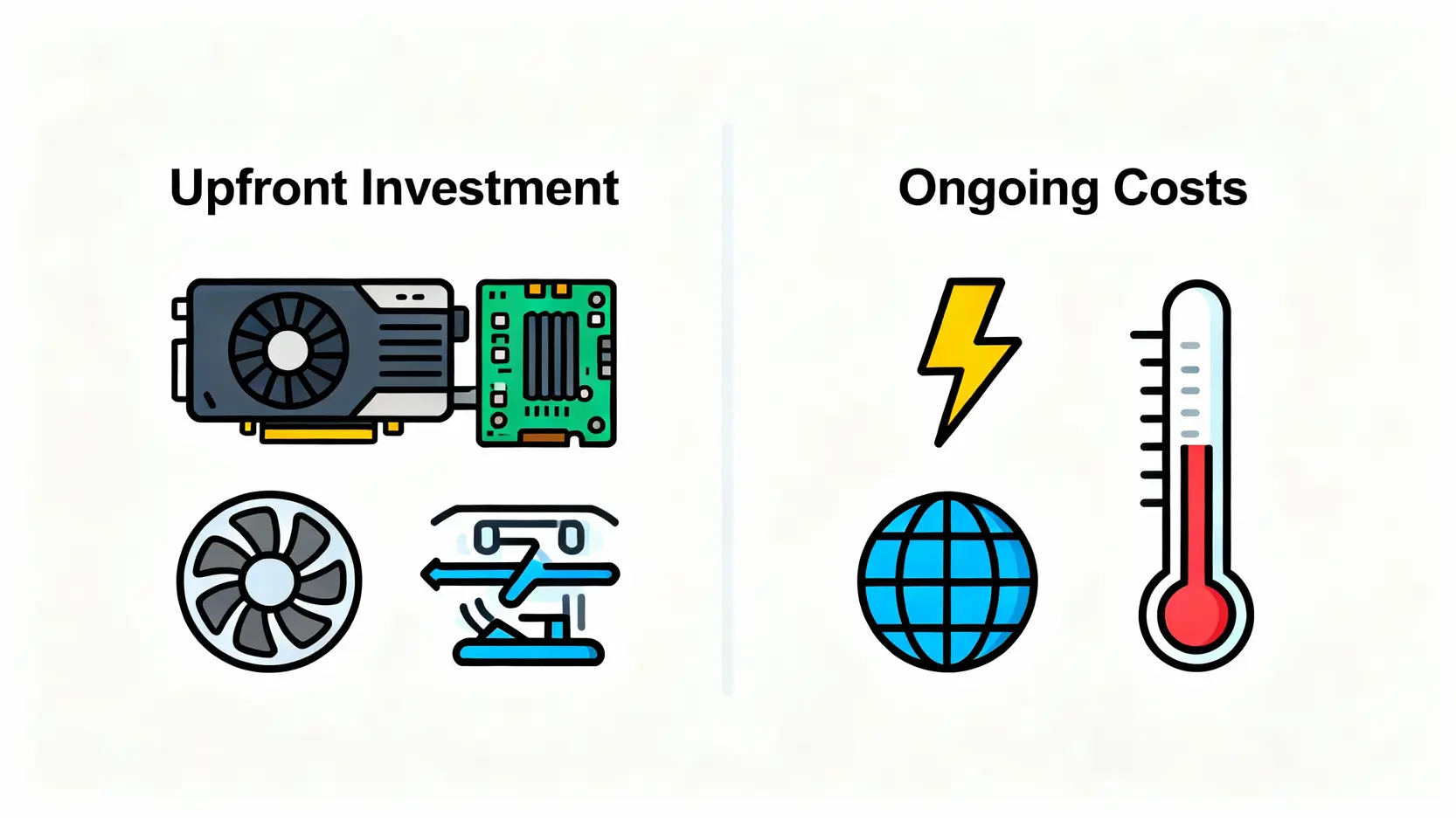 挖礦還賺錢嗎?成本、收益、回本計算到變現全攻略 加密貨幣挖礦成本結構圖,分為前期投入成本(礦機、硬體)與持續營運成本(電費、網路)。