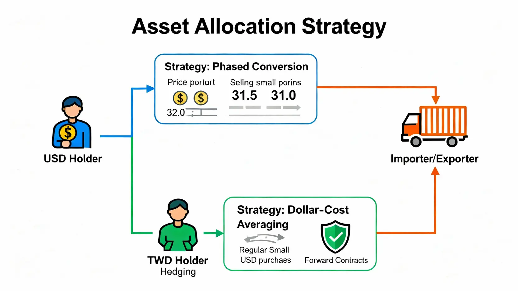 【2026台幣走勢預測】新台幣長期預測全解析:升破30或貶向33?專家5大觀點一次看懂 不同身份投資者應對台幣波動的資產配置策略圖