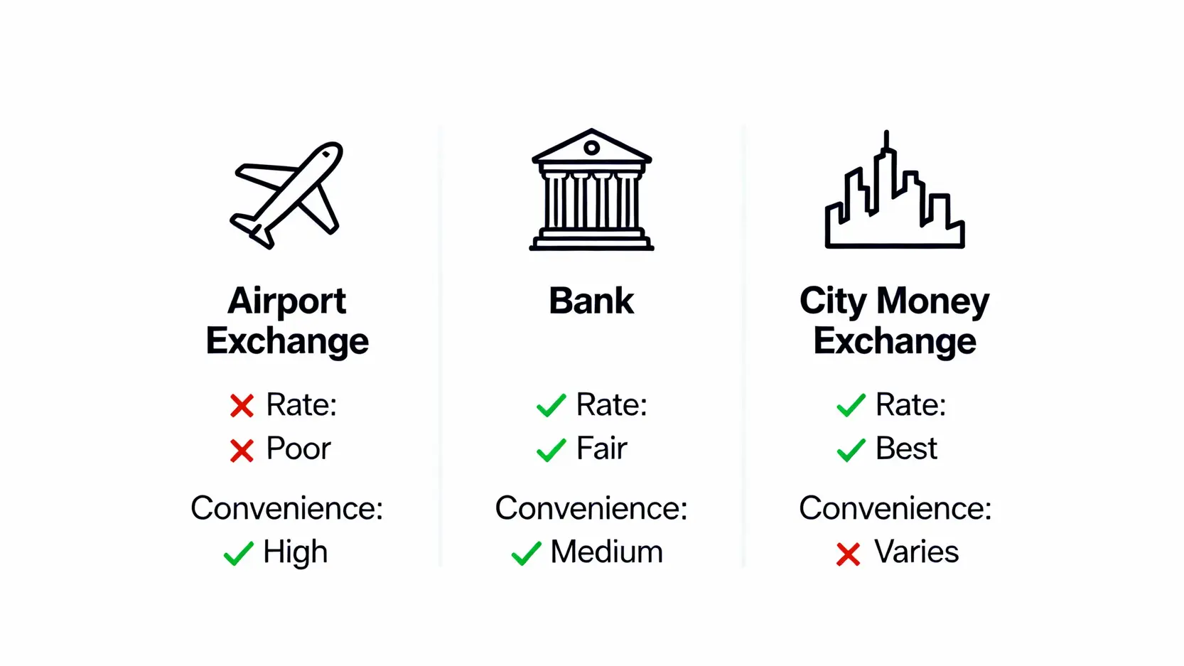 換澳幣地點比較圖，分析機場、銀行與市區換匯處的匯率和方便性。