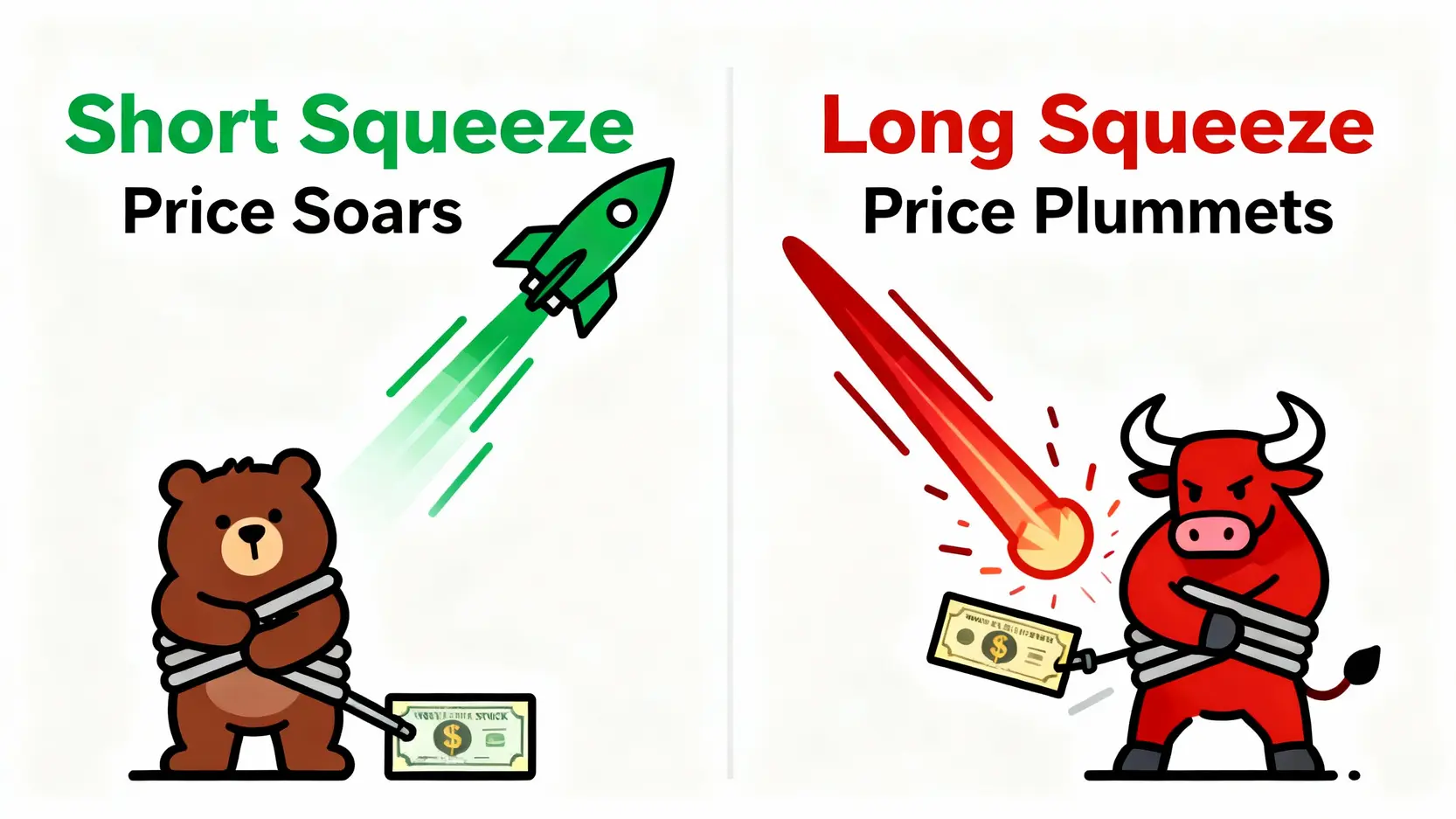 軋空意思是什麼?一篇搞懂軋空行情、成因與GME經典案例 軋空與軋多對比圖,解釋兩者在股價方向與被迫操作上的差異。