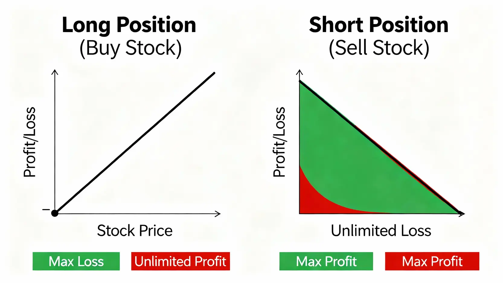 【軋空自救】被軋空怎麼辦?5個空單停損與反敗為勝的應對策略 做多與放空的風險對比圖,顯示做多虧損有限而放空虧損無限的根本差異。