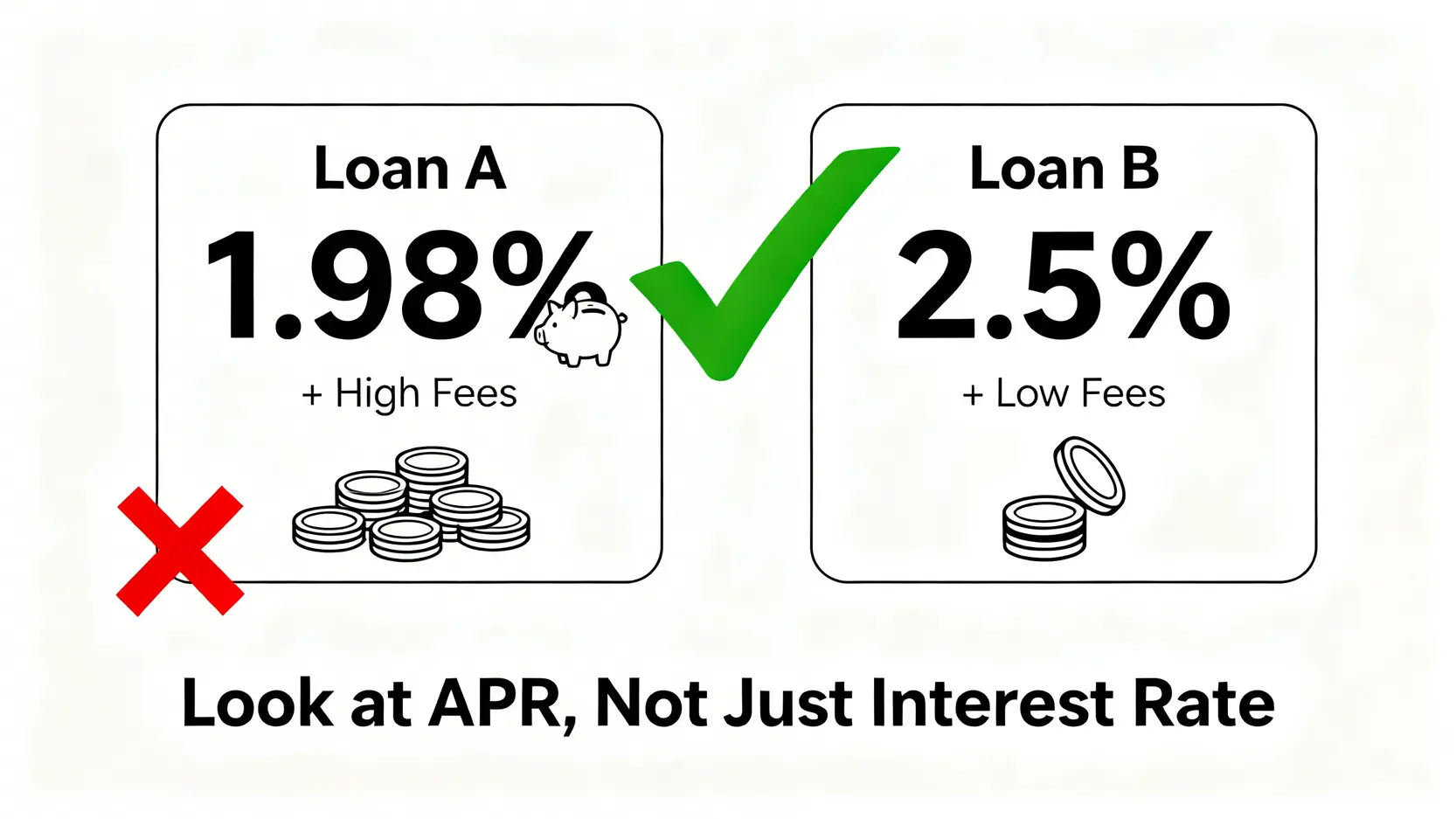 【2026凱基信貸全攻略】利率、審核Dcard經驗分享,一篇看懂好過嗎! 總費用年百分率APR與單純利率的比較圖,顯示低利率但高開辦費的方案可能比利率稍高但低開辦費的方案總成本更高。