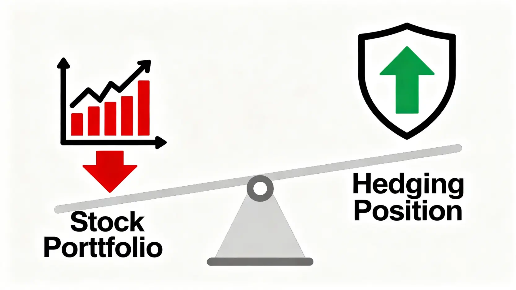 股票如何避險?一文看懂股票對沖工具與股票期貨對沖策略 股票對沖概念示意圖,顯示股票投資組合的虧損被對沖部位的獲利所抵銷,達成平衡。
