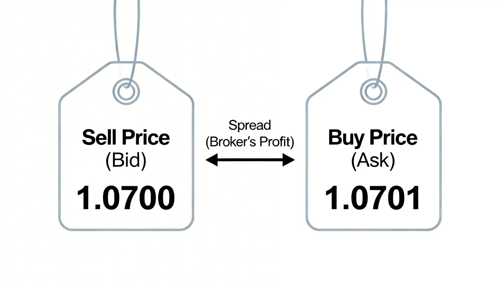 IG Market點差分析:交易成本殺手?與銀行、券商費用優劣全揭露 一張圖解說明外匯點差,顯示買入價1.0701與賣出價1.0700之間的差距即為券商的利潤。