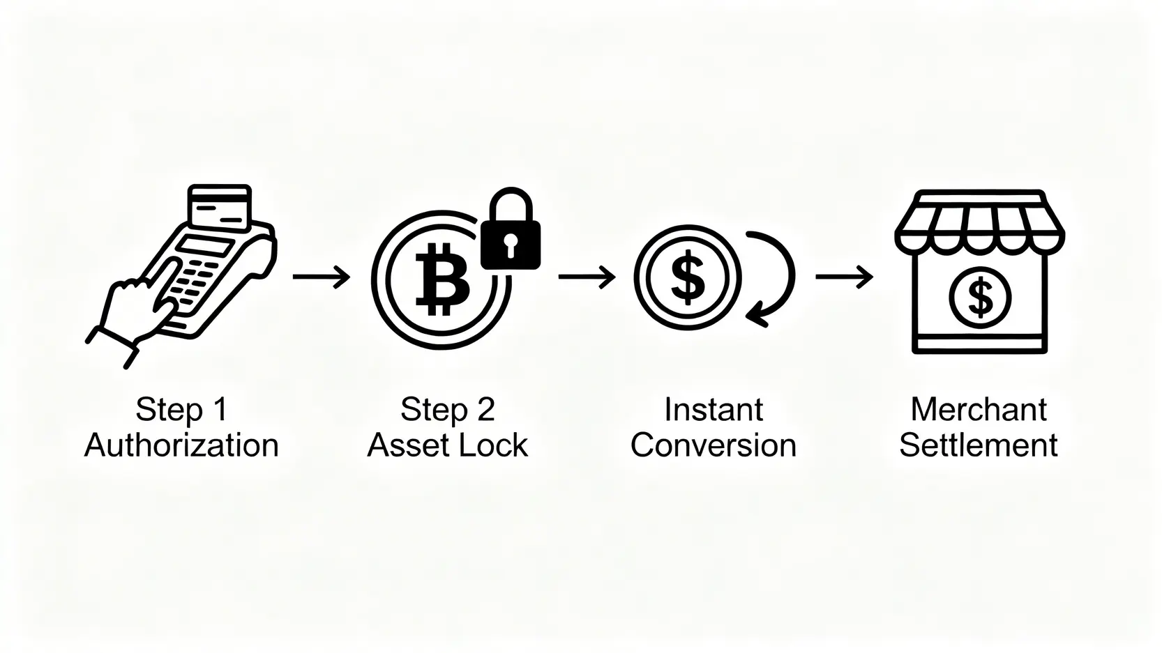 加密貨幣信用卡台灣5大推薦(2026)!一篇搞懂虛擬貨幣信用卡比較、回饋與幣安卡替代方案 加密貨幣信用卡運作原理流程圖,展示刷卡時數位資產如何轉換為法幣支付給商家。