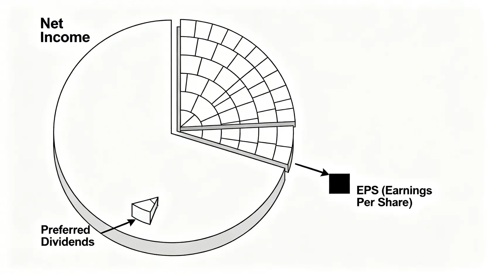 金融股EPS是什麼?從查詢、本益比關係到股價影響全解析 一張解釋EPS(每股盈餘)計算公式的概念圖,顯示稅後淨利先減去特別股股利,再除以總股數的過程。