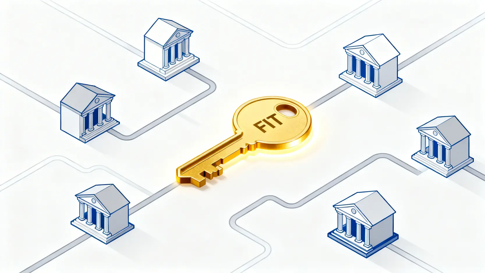 金融基測FIT是什麼?最新準備方法、考古題、考科全攻略 金融基測FIT概念圖,展示一張通用證照通往多家銀行的機會。