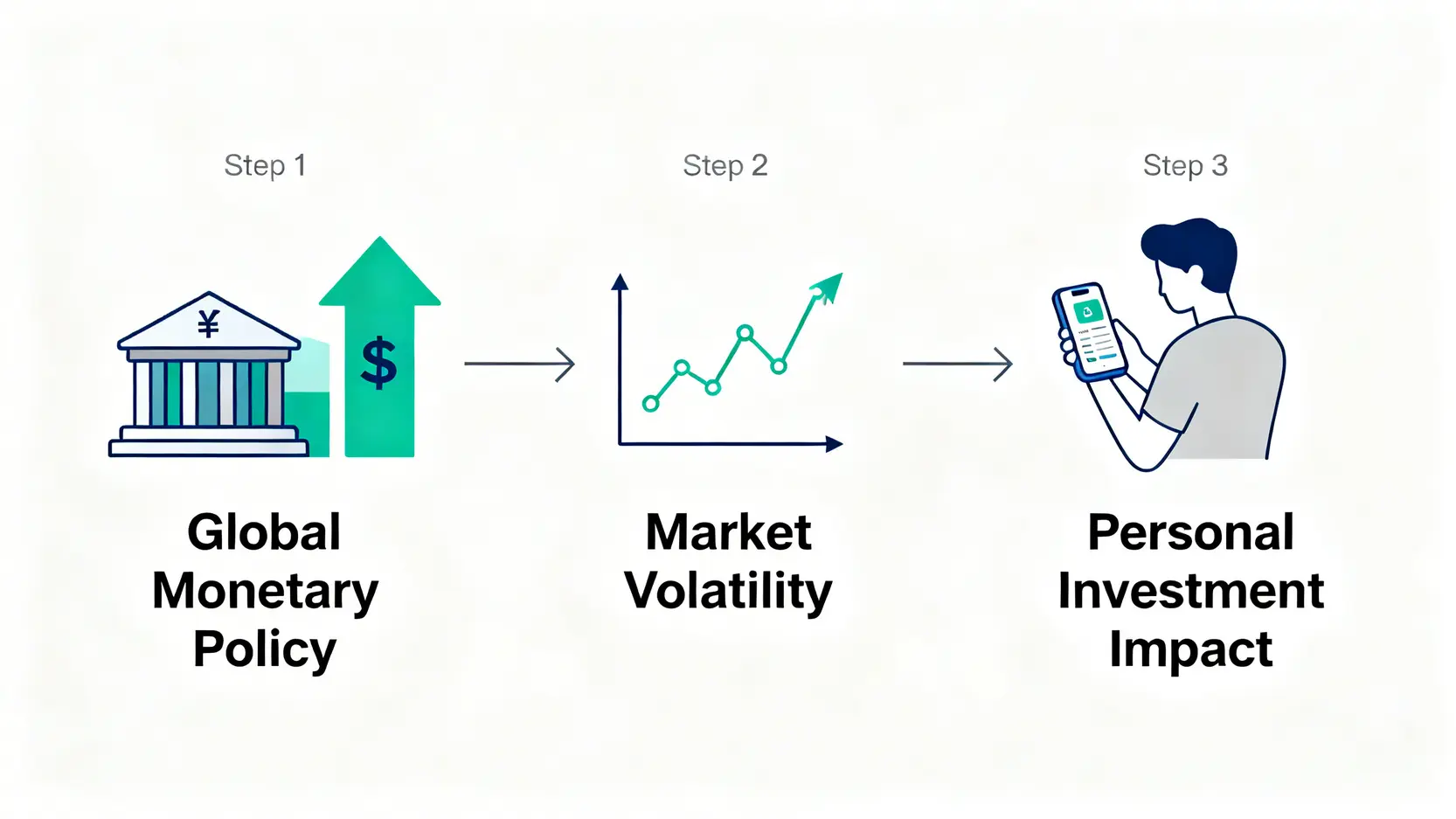 全球金融中心排名解密:一篇看懂國際金融市場、華爾街與瑞士銀行 一張流程圖,說明全球金融政策如何透過市場波動,最終影響到個人投資。