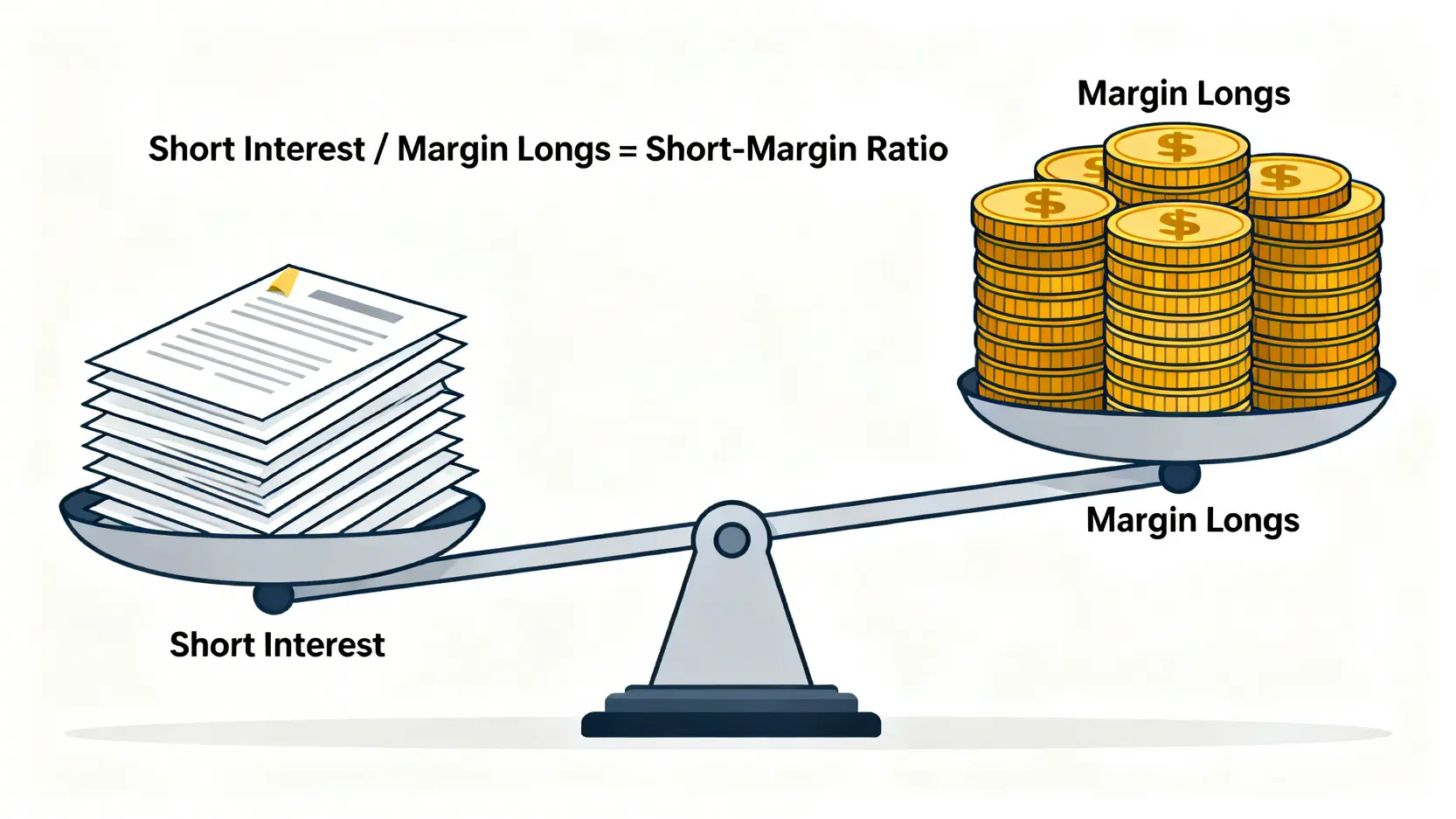 券資比怎麼看?一篇搞懂高低影響、軋空行情與融券回補時機 解釋券資比計算公式的概念圖,一個天秤的兩端分別放著代表融券的空方力量與代表融資的多方力量。