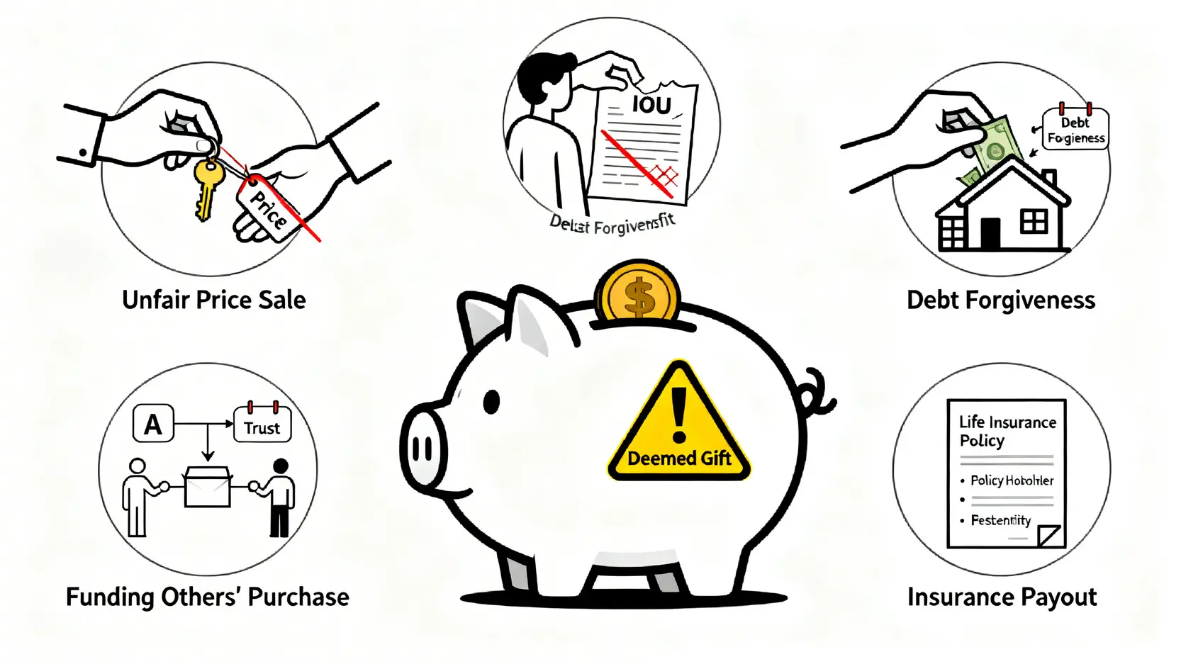 贈與稅申報全攻略:免稅額244萬怎麼用?夫妻贈與、線上申報一次看懂 五種常見的視同贈與情況,包括無償代償債務、以顯著不相當代價讓售財產等。