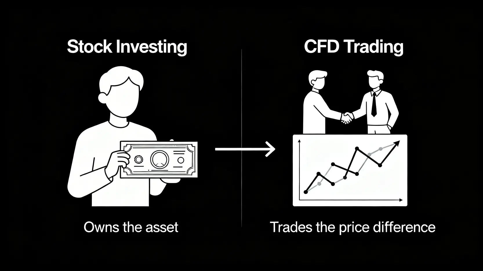 CFD是什麼?一篇搞懂差價合約意思、5大優勢與槓桿交易風險 傳統股票投資與CFD差價合約交易的原理對比圖