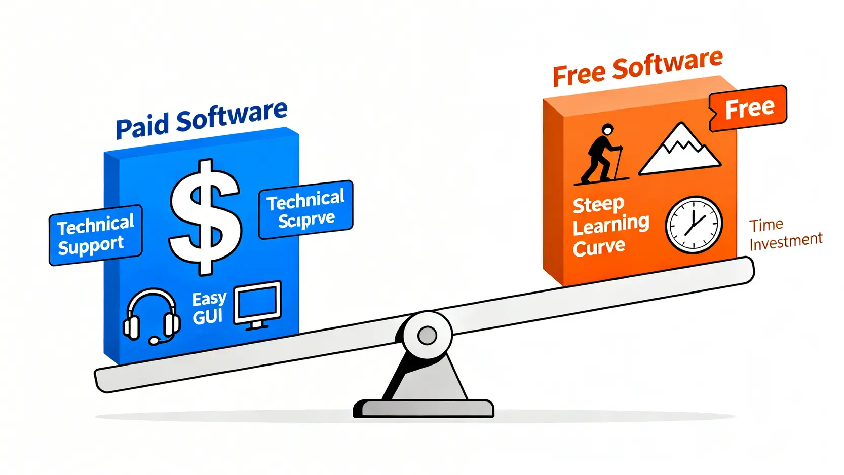 CFD軟體推薦:5款免費與商用CFD模擬軟體比較指南 付費CFD軟體與免費CFD軟體之間的成本與優缺點對比圖。
