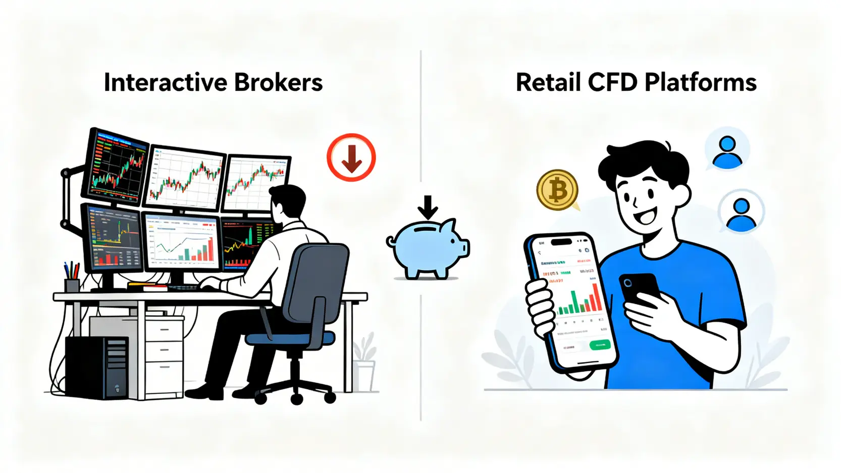 【IB CFD完整指南】Interactive Brokers差價合約能交易嗎?優缺點、手續費與開戶全解析 Interactive Brokers與其他CFD平台的對比圖,顯示IB適合專業交易員,而其他平台更適合新手。