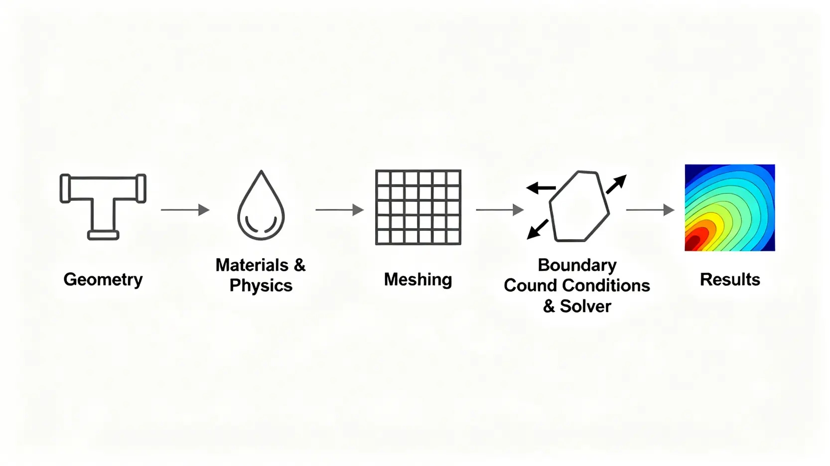 COMSOL CFD完全指南:從模組介紹到流體力學模擬實戰 COMSOL 流體力學模擬五步驟流程圖。