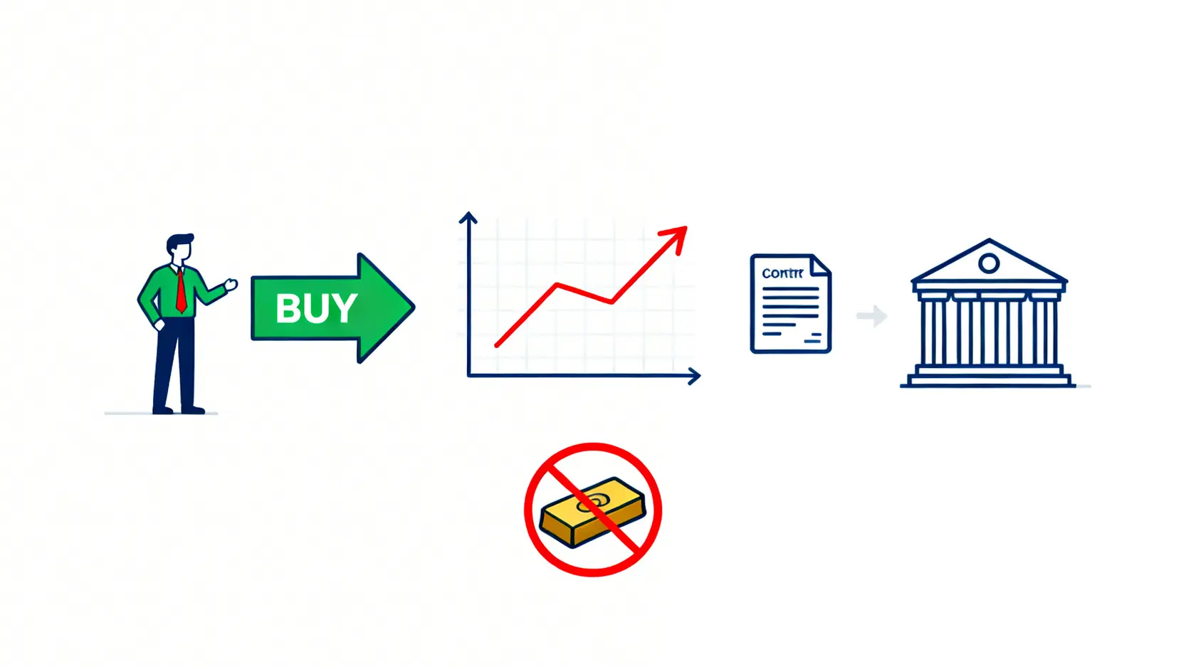 【IG CFD教學】IG Markets平台差價合約開戶下單完整圖解 差價合約CFD原理示意圖,顯示投資者不持有實體資產,僅根據價格變動進行合約交易。