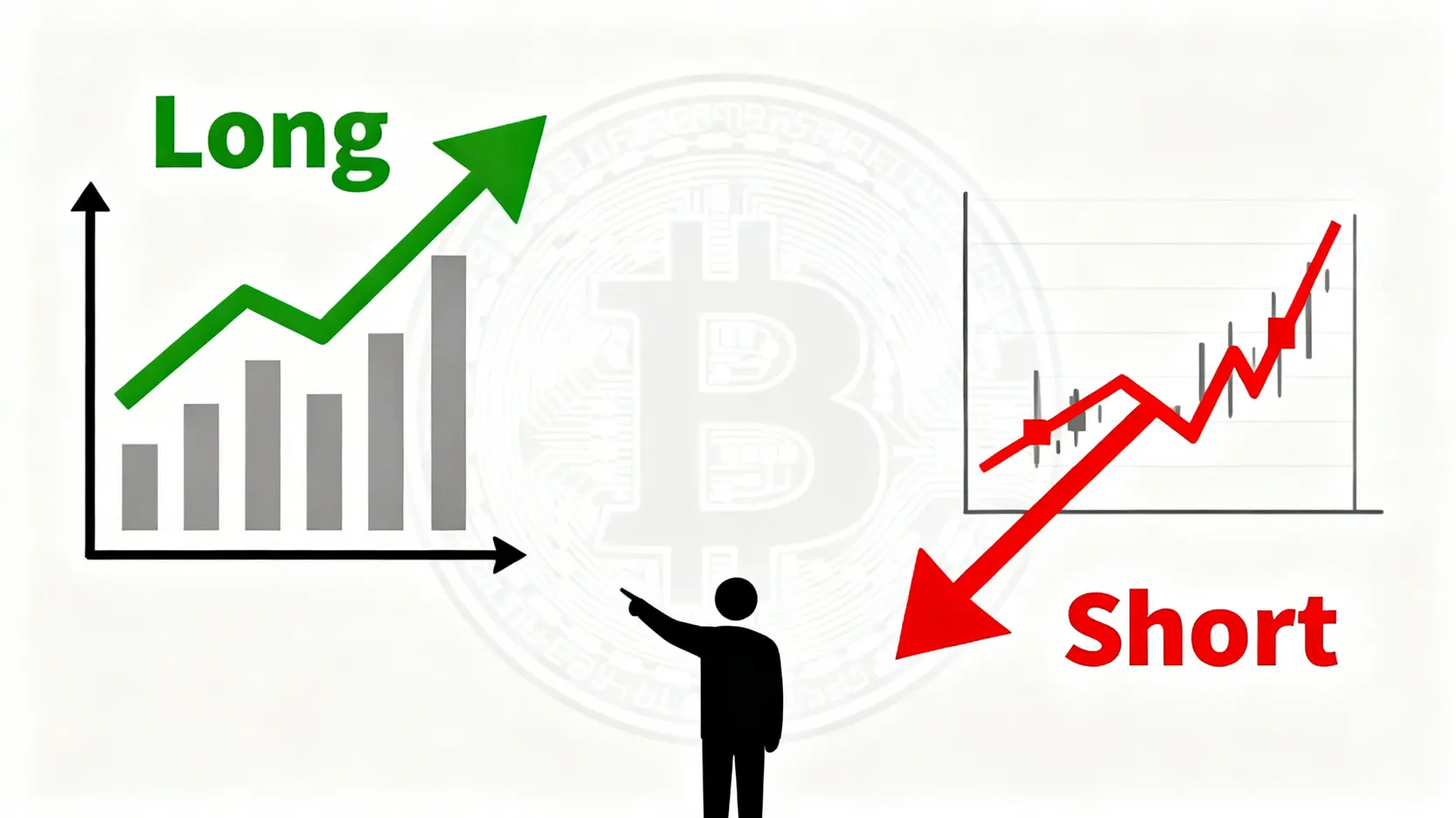 比特幣CFD是什麼?2026新手教學:5步驟開始交易BTC差價合約 比特幣差價合約(CFD)概念圖,顯示投資者可以對價格上漲(做多)或下跌(做空)進行交易,而無需實際擁有比特幣。