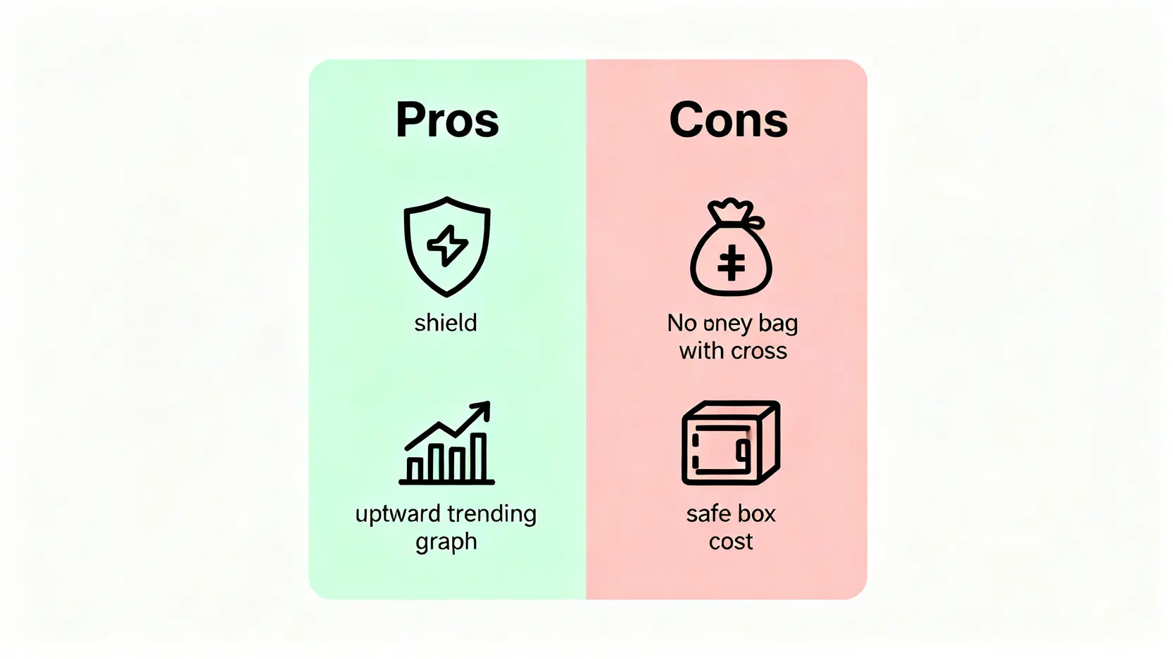 2026黃金價格預測:專家分析未來走勢,長期投資黃金全攻略 一張對比圖,左邊列出投資黃金的優點,如分散風險和抗通膨;右邊列出缺點,如不產生現金流和有持有成本。