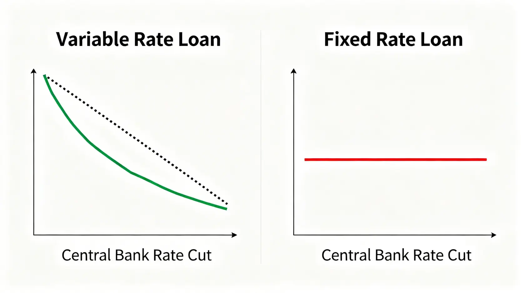 信貸降息全攻略:一篇看懂車貸利率影響、儲蓄險與保單利率調整 指數型利率與固定利率在降息時的變化對比圖。