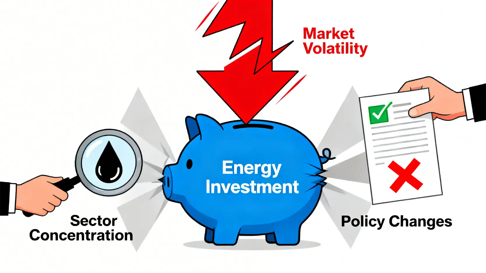 2026能源基金推薦:精選5檔全球能源基金,從績效到風險全解析 能源基金三大核心風險圖:市場波動、產業集中、政策變化共同對投資構成壓力。