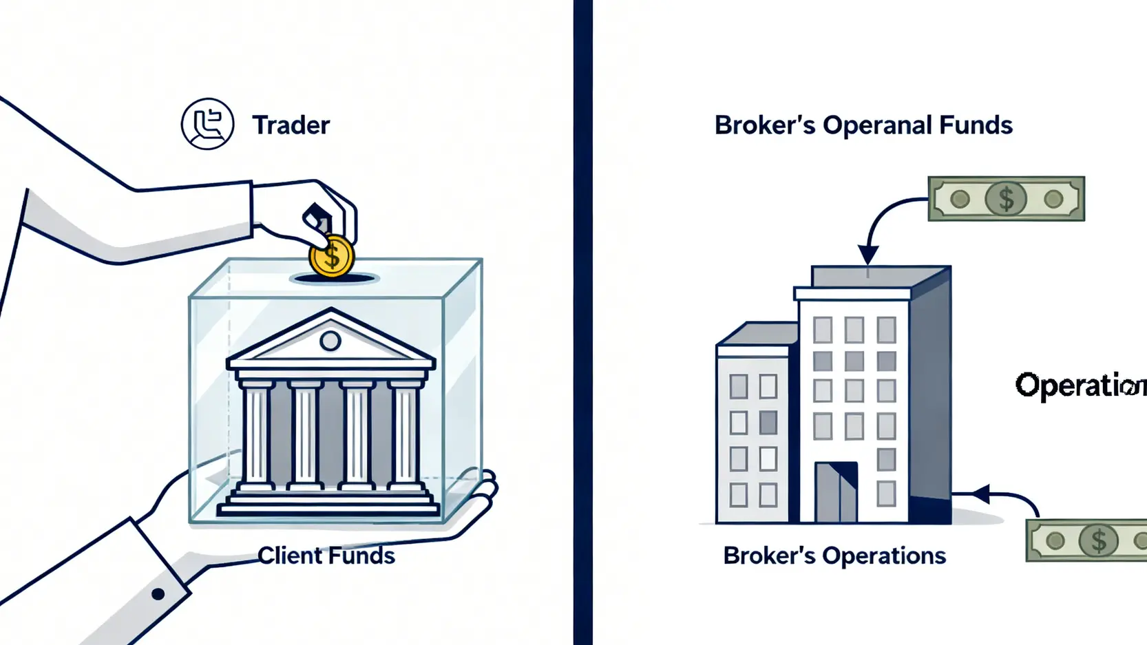 Vantage詐騙真相|是黑店還是受監管?拆解平台安全性、不出金、爆倉傳聞 一張示意圖,說明Vantage如何將客戶資金與公司營運資金分開存放在獨立的銀行信託帳戶中,以保障資產安全。