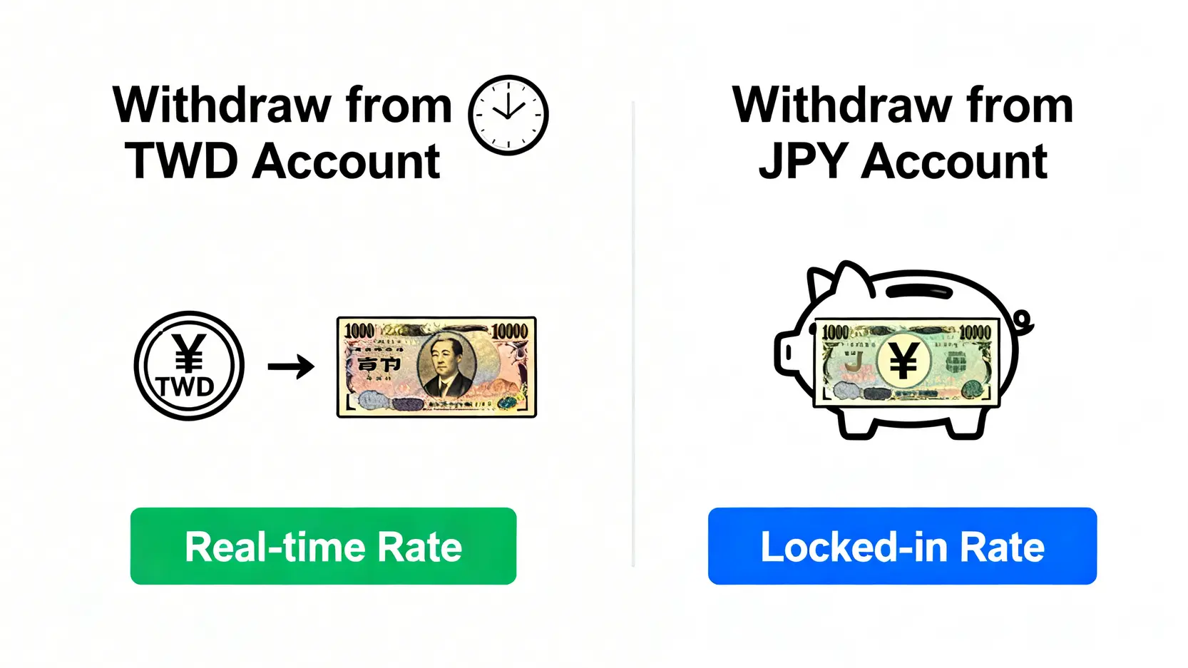 【2026日幣提款機攻略】台灣哪裡可以領日幣?ATM教學、匯率手續費一篇搞懂! 從台幣帳戶提領日幣與從外幣帳戶提領日幣的比較圖。